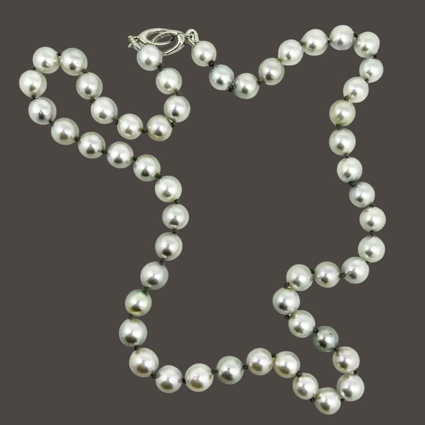 Rare Akoya Silver-Blue Pearls/ 18K White Gold Clasp