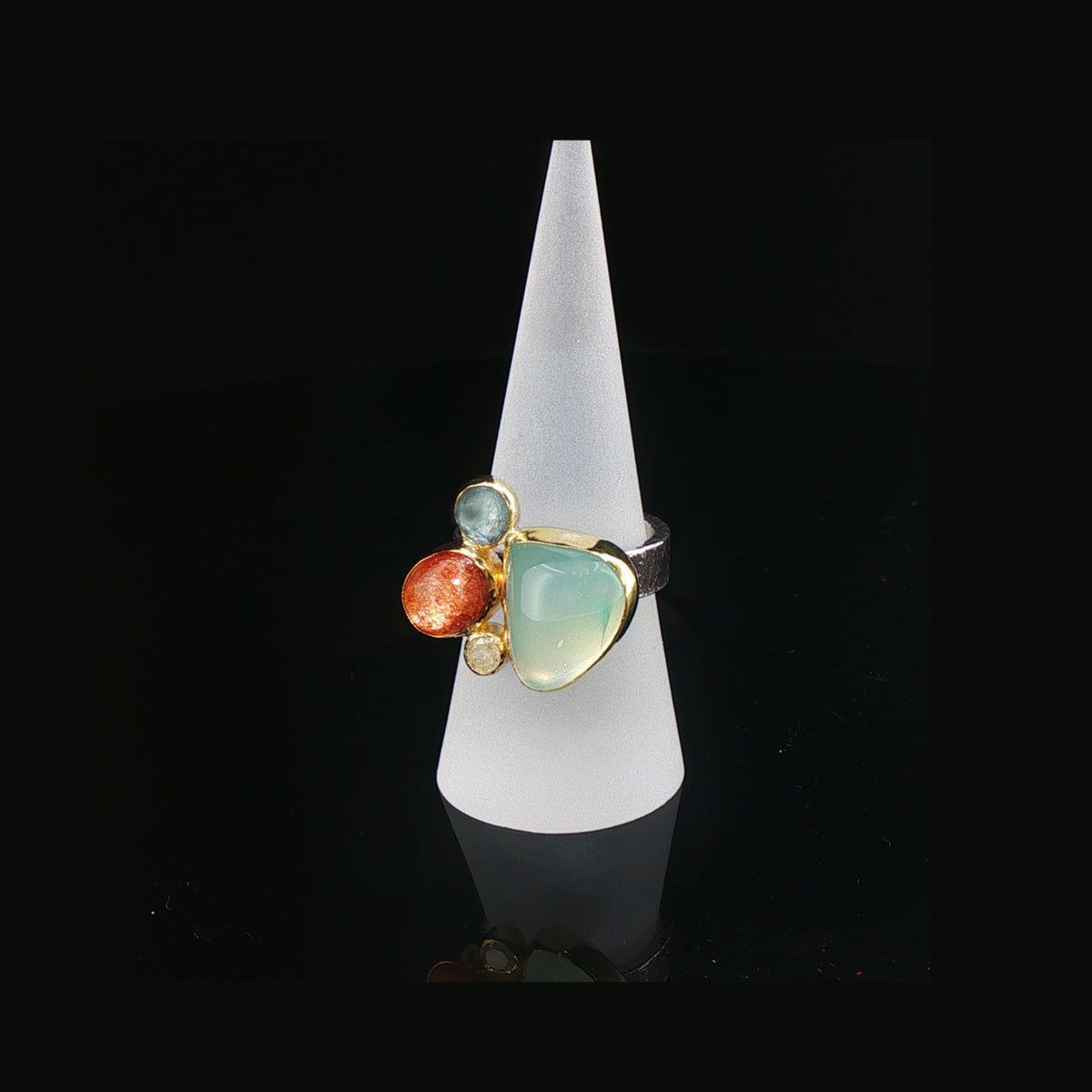 Ocean Sunset Gemstone Cluster, Gold/Silver Statement Ring
