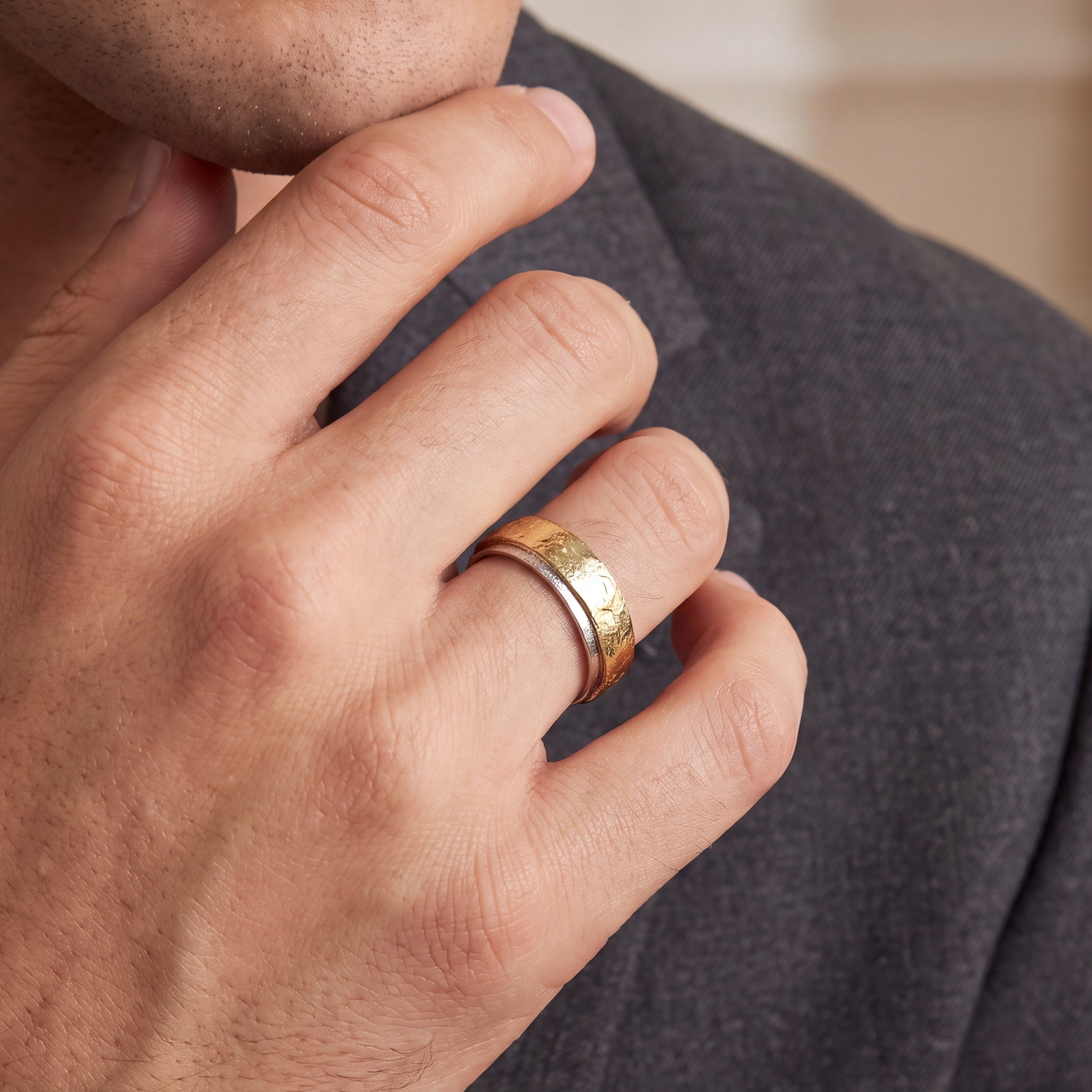 23KY Gold Fused, Reticulated Sterling Band Ring