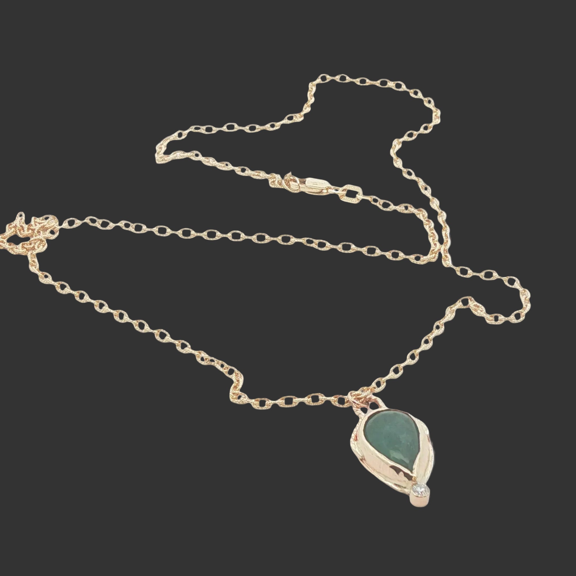 14K Gold Natural Emerald and Diamond Pear Pendant
