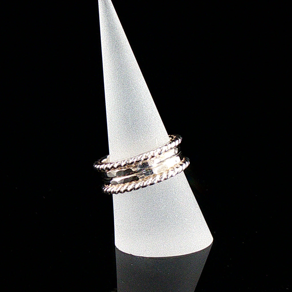 Twisted Border Textured Sterling Silver Band