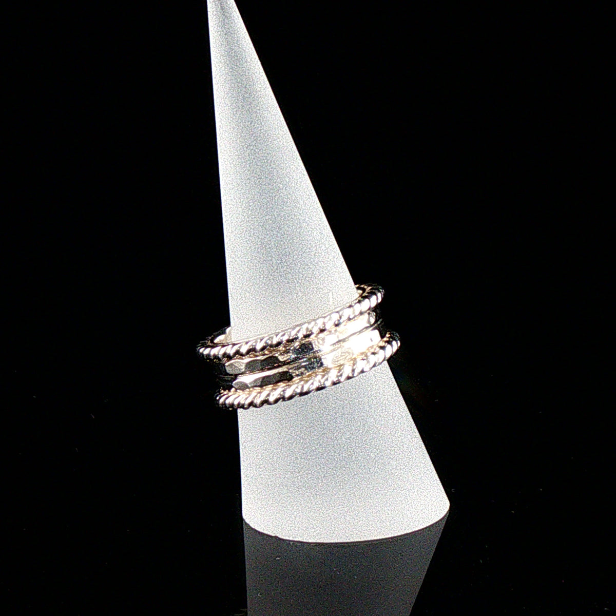 Twisted Border Textured Sterling Silver Band