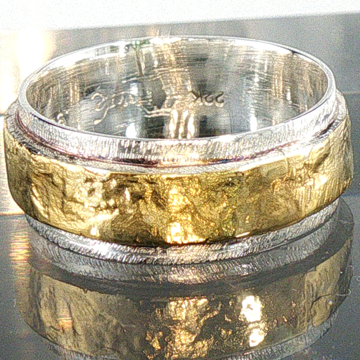 23KY Gold Fused, Reticulated Sterling Band Ring