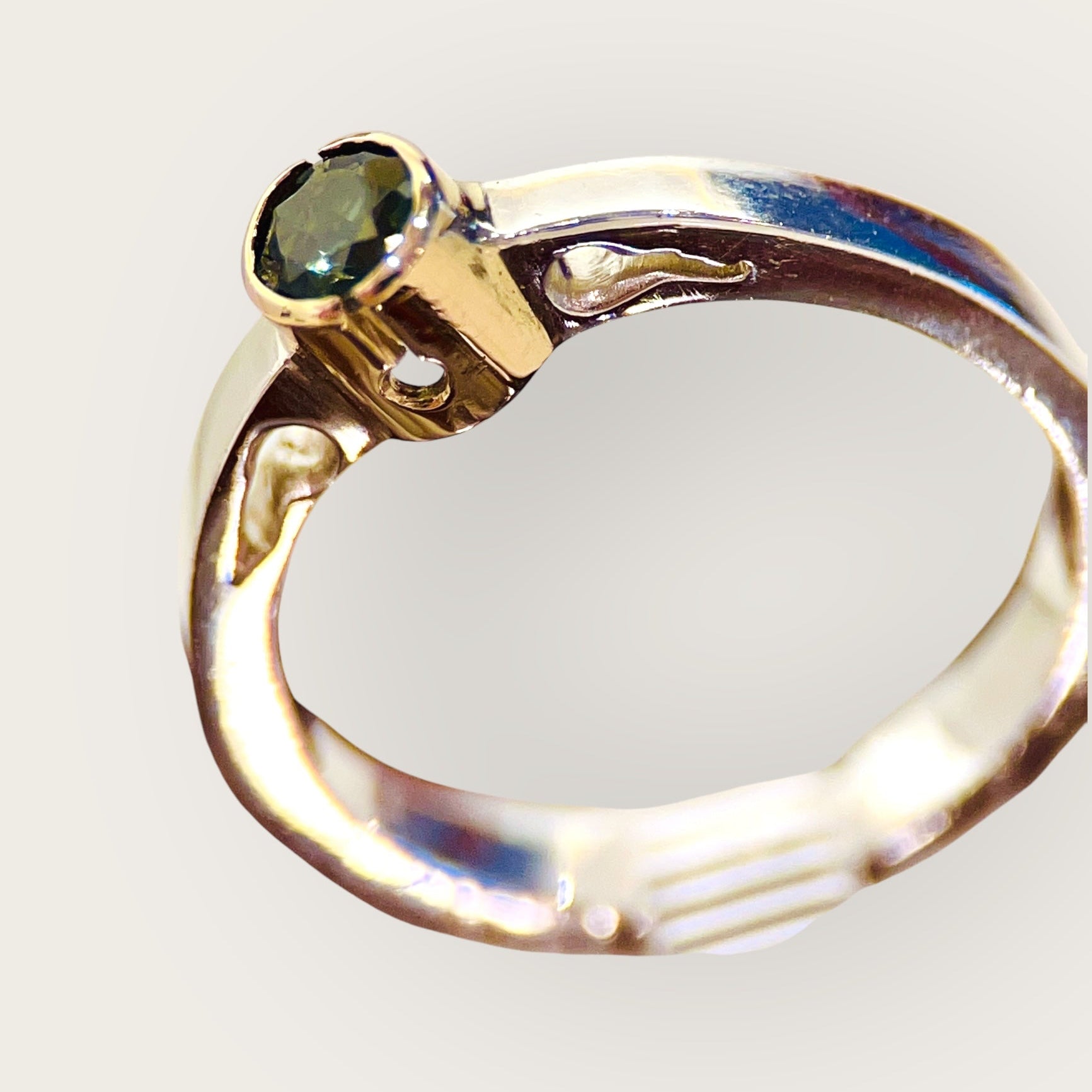 Forged Mixed Metal Contemporay Green Tourmaline Ring