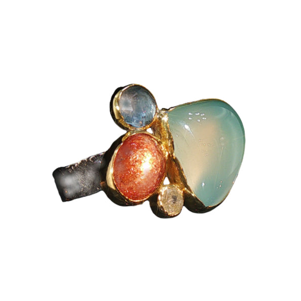 Ocean Sunset Gemstone Cluster, Gold/Silver Statement Ring