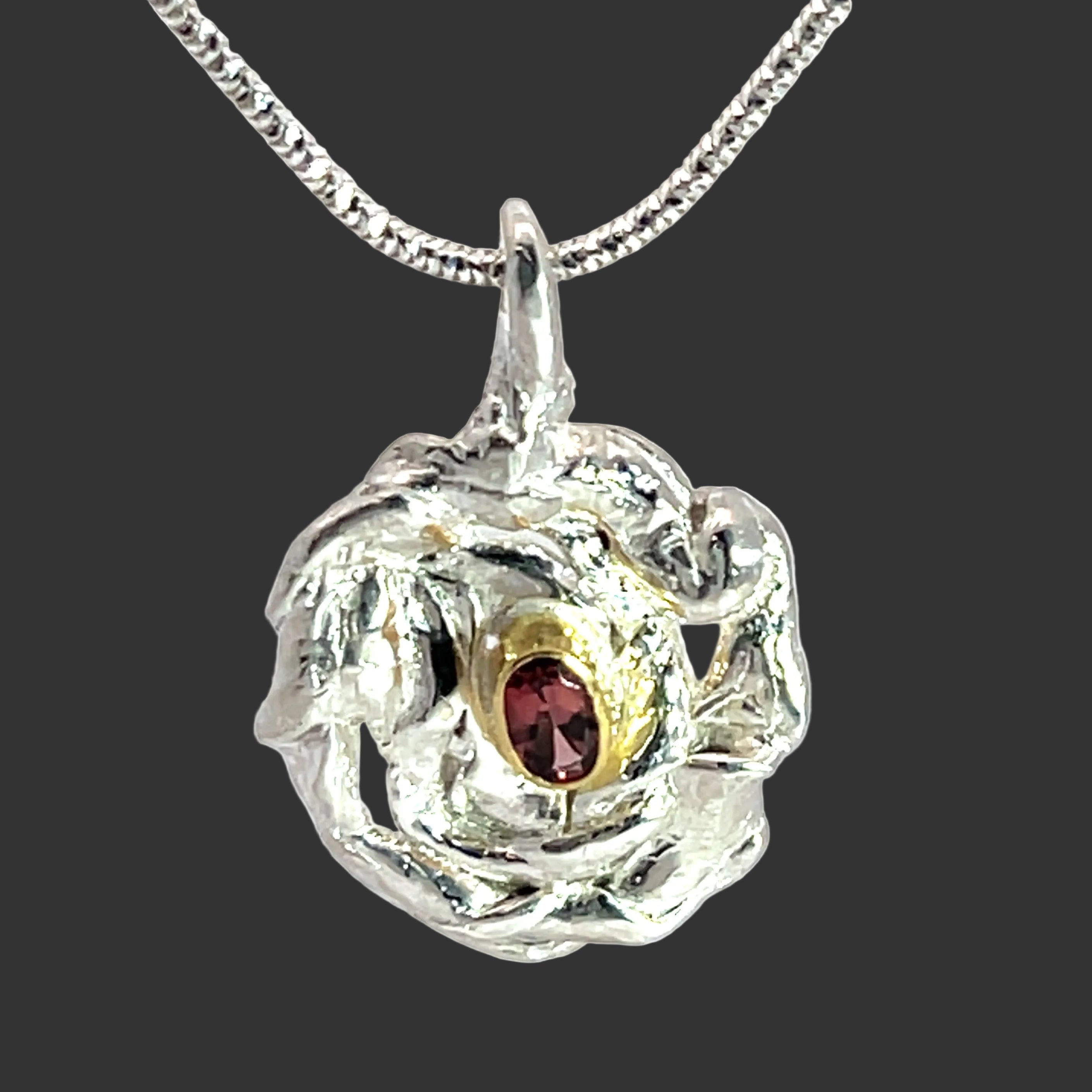 Gold-Wrapped Violet Spinel in Organic Mitsuro Swirled Sterling Pendant