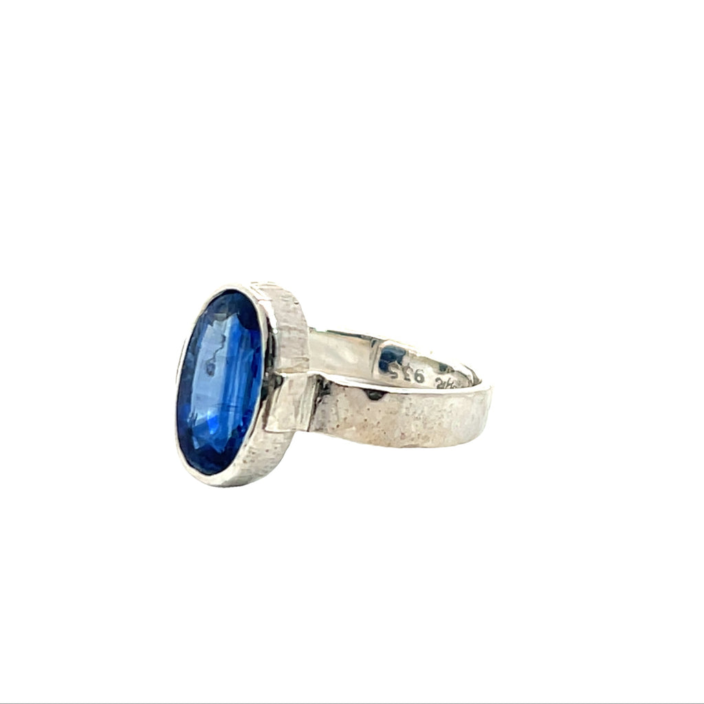 Royal Blue Kyanite Ring in Hammered Argentium Silver