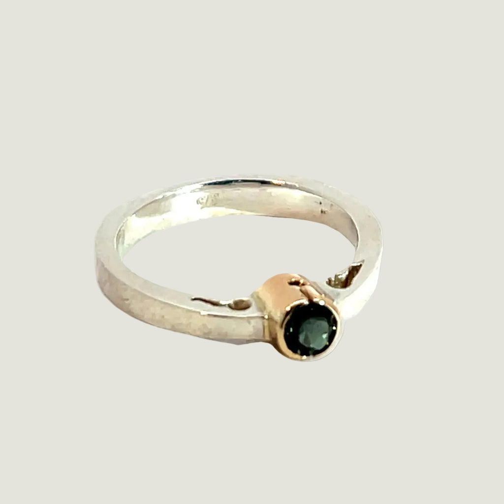 Forged Mixed Metal Contemporay Green Tourmaline Ring