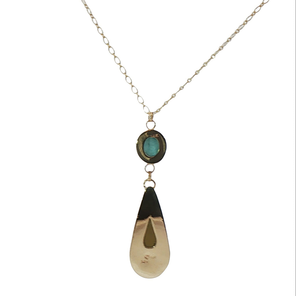 Rare Royston Ribbon Turquoise & Grandidierite Gold Pendant Necklace