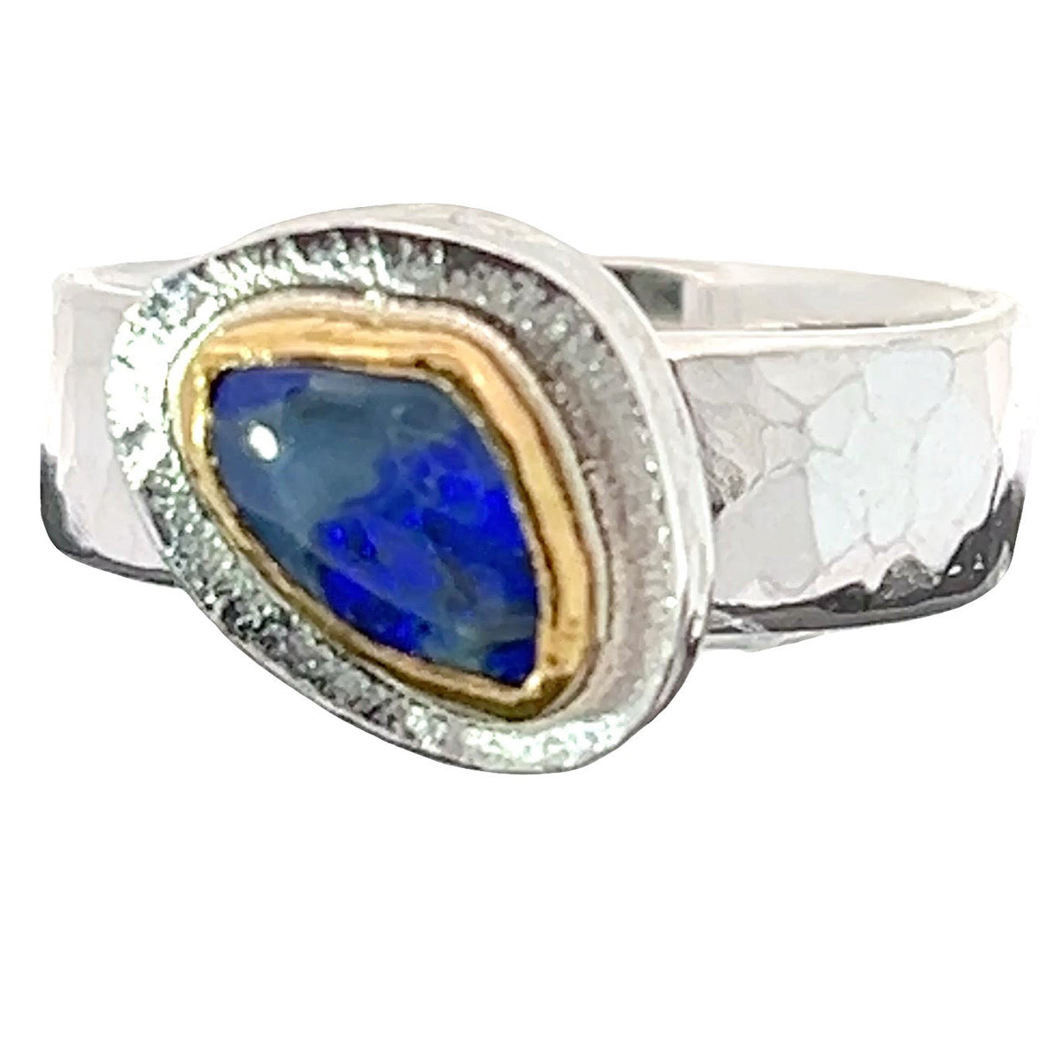 Couple's Blue Lightning Ridge Opal Mixed Metal Rings