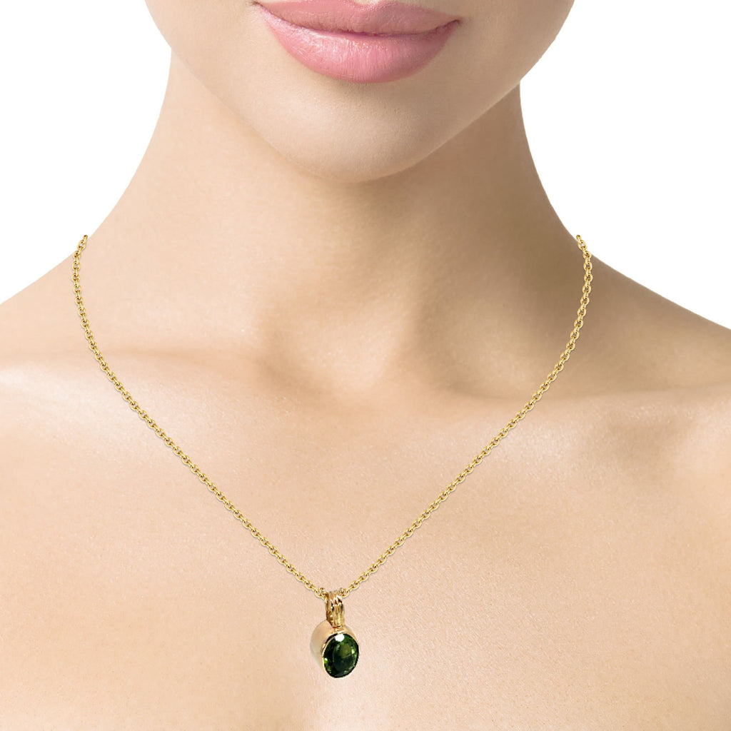 One-of-a-Kind Oval Green Tourmaline Pendant in 14K/18K Gold