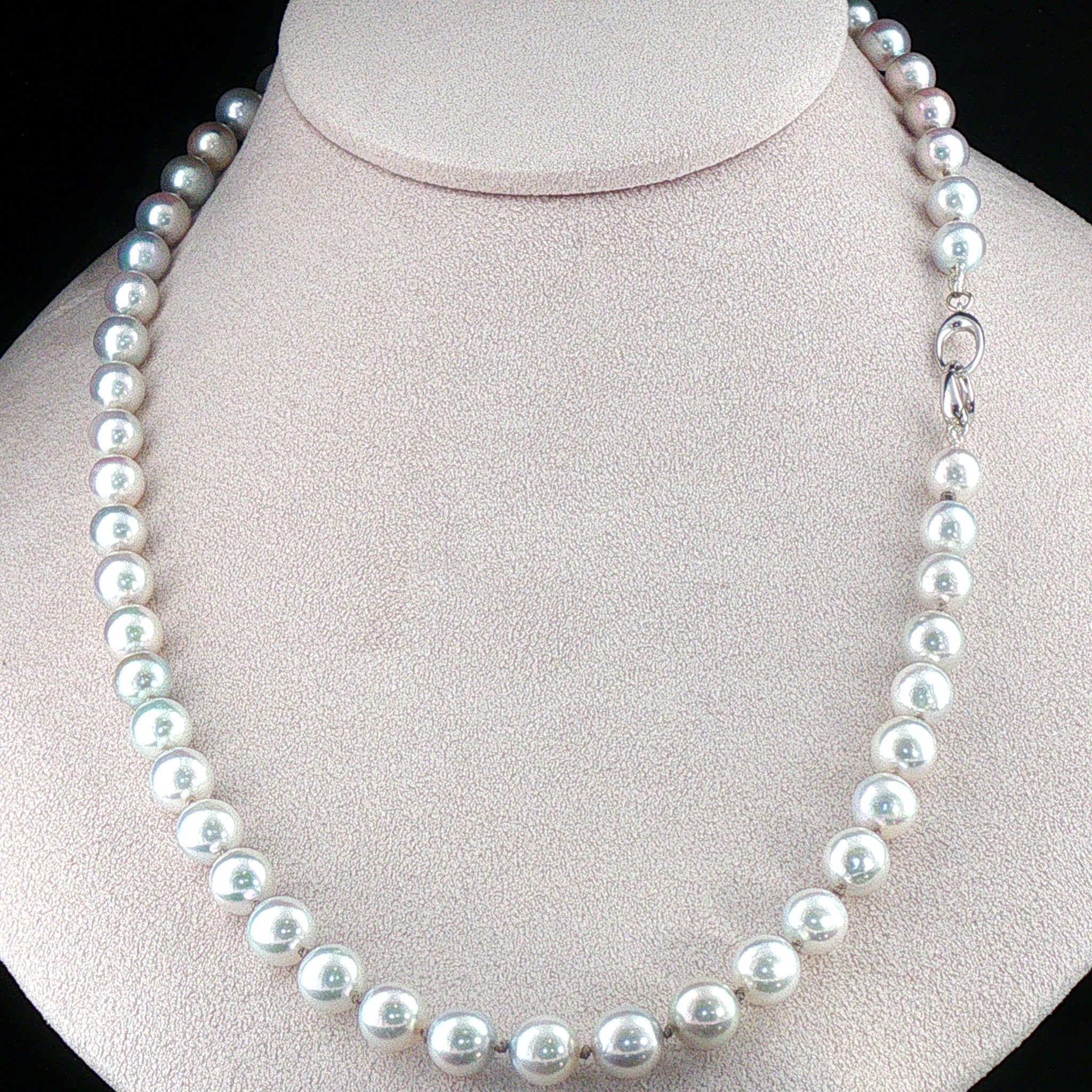 Rare Akoya Silver-Blue Pearls/ 18K White Gold Clasp