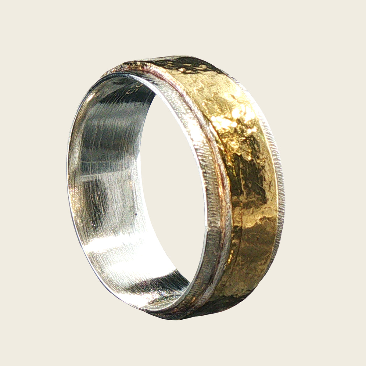 23KY Gold Fused, Reticulated Sterling Band Ring