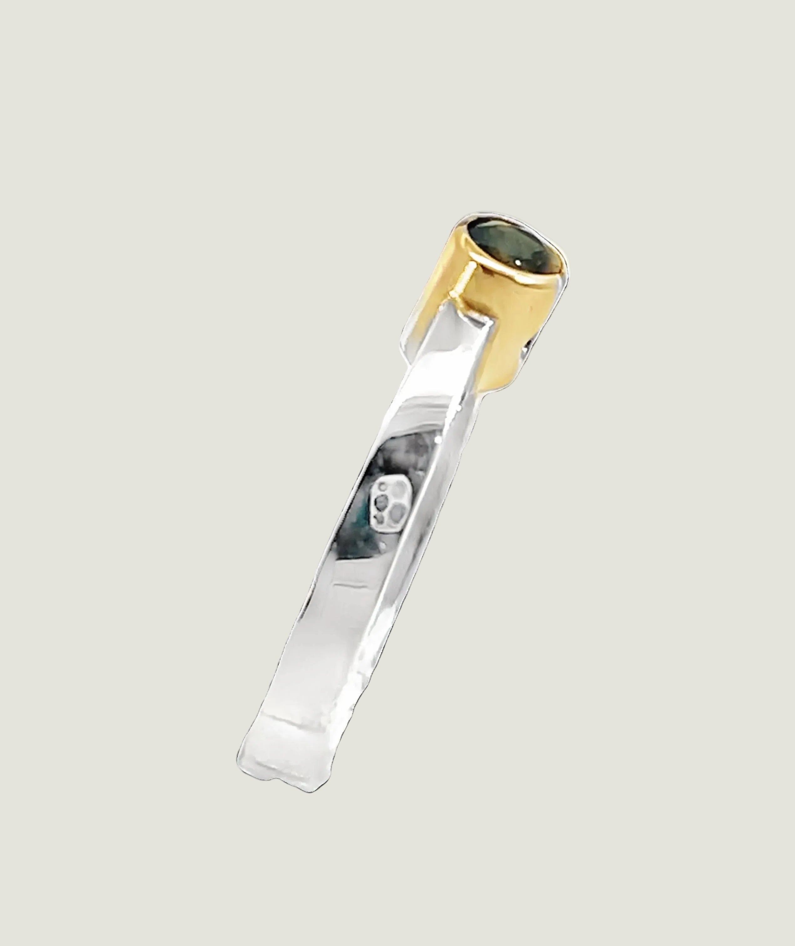 Forged Mixed Metal Contemporay Green Tourmaline Ring