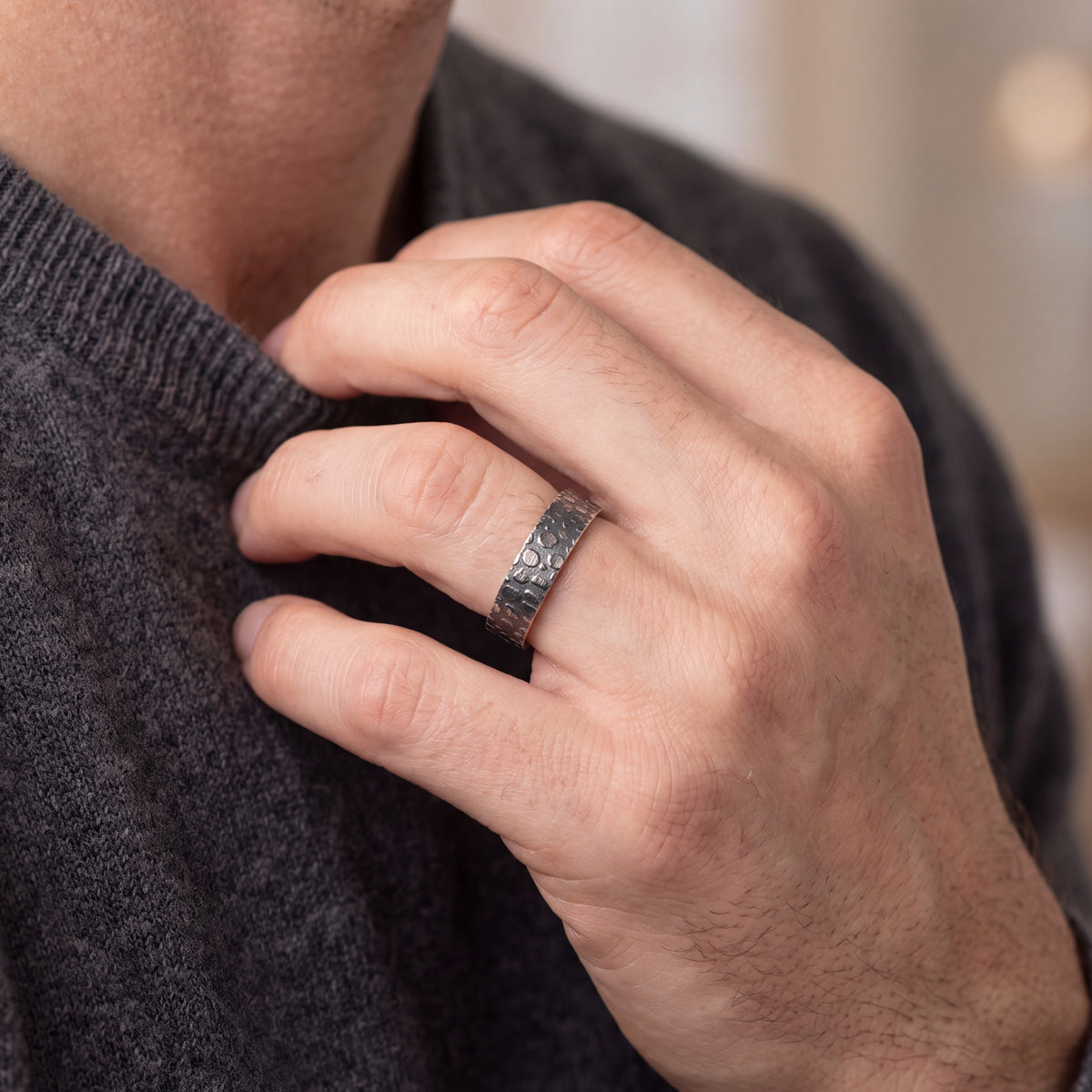 Men's Contemporary Textured Sterling Band