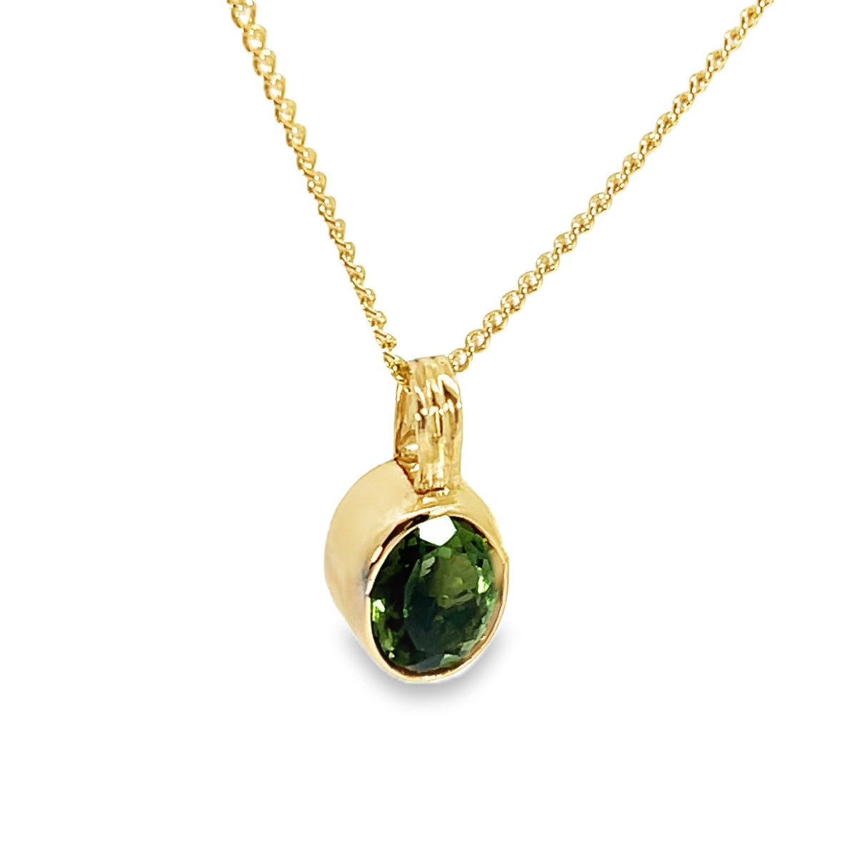 One-of-a-Kind Oval Green Tourmaline Pendant in 14K/18K Gold