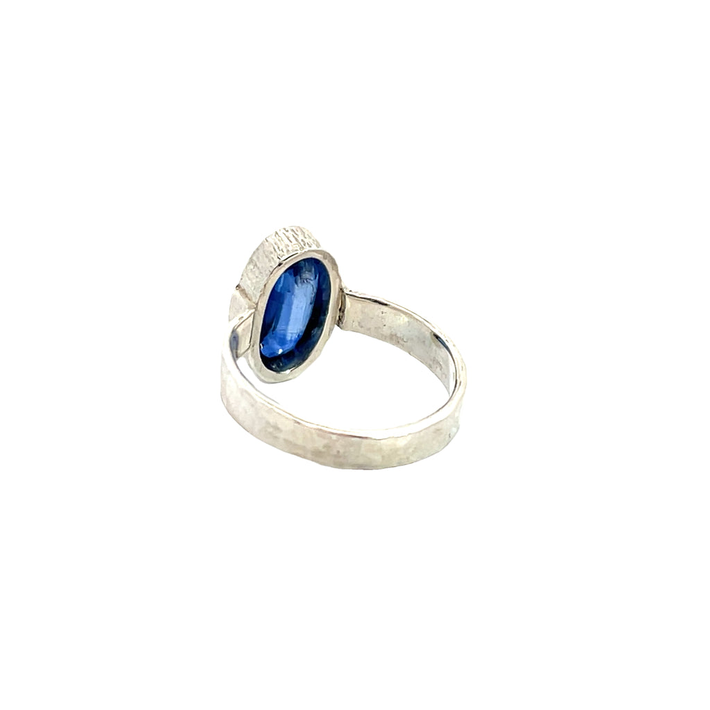 Royal Blue Kyanite Ring in Hammered Argentium Silver