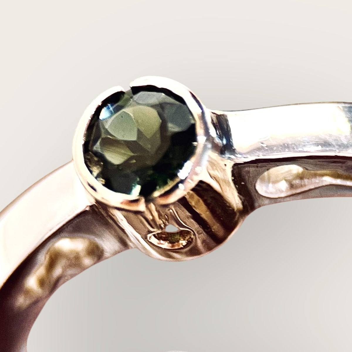 Forged Mixed Metal Contemporay Green Tourmaline Ring