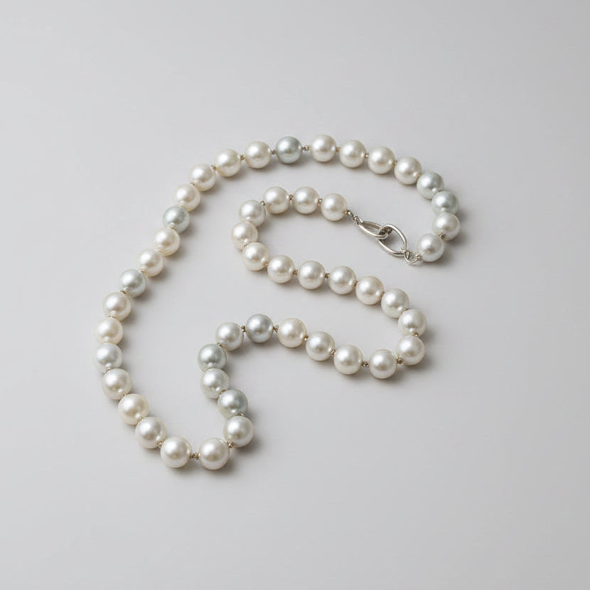 Rare Akoya Silver-Blue Pearls/ 18K White Gold Clasp