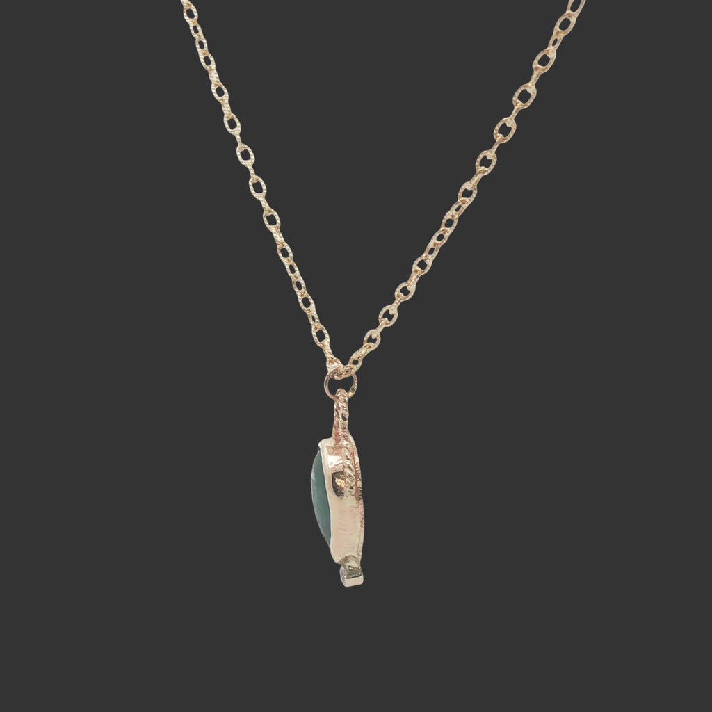 14K Gold Natural Emerald and Diamond Pear Pendant