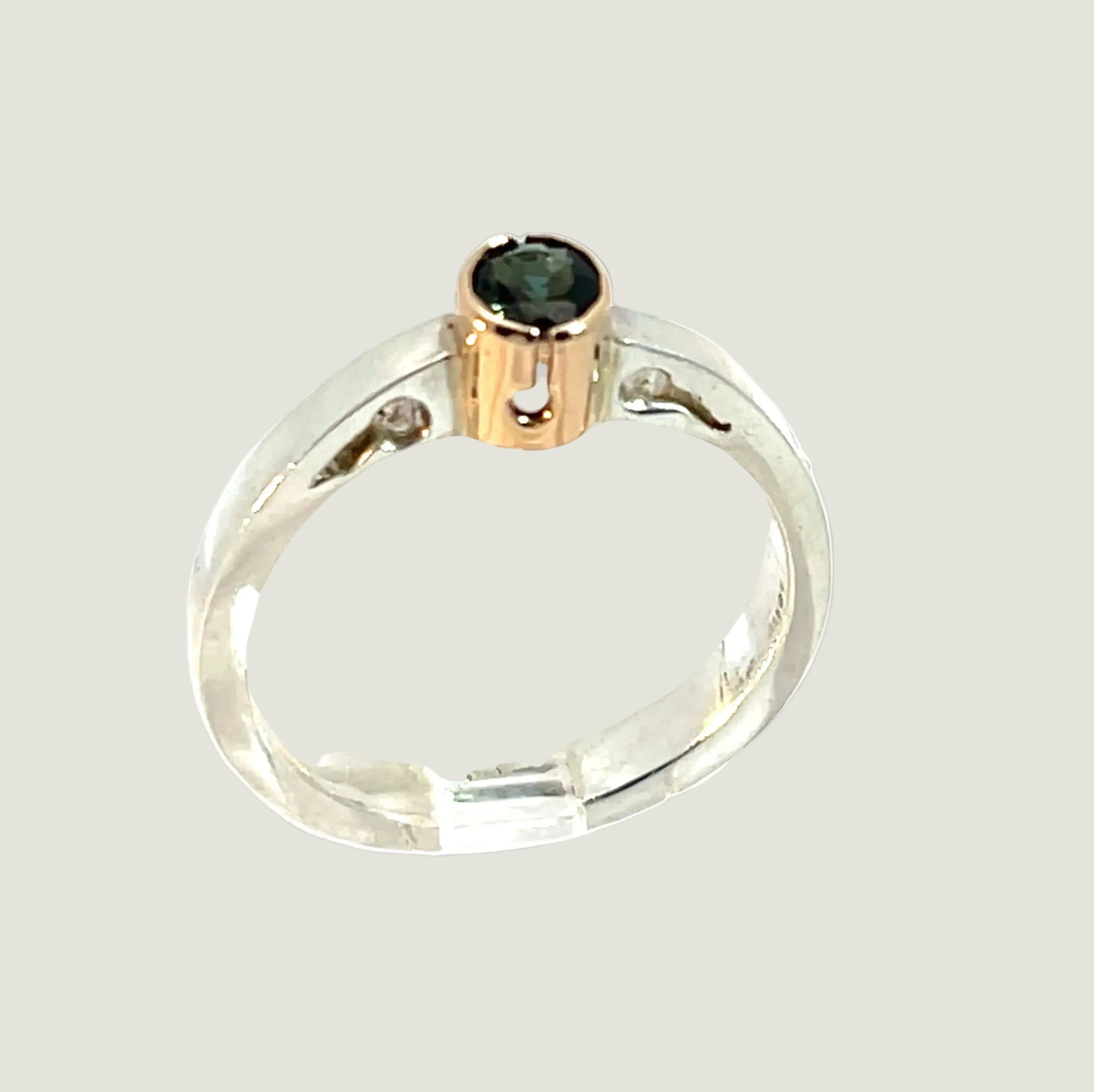 Forged Mixed Metal Contemporay Green Tourmaline Ring