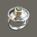 Domed Black Ethiopian Opal, Mixed Metal Statement Ring
