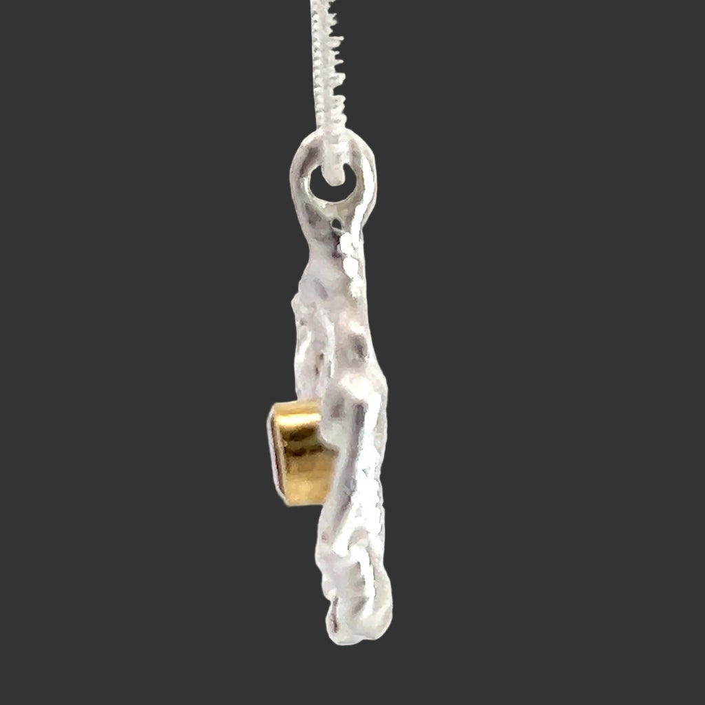 Gold-Wrapped Violet Spinel in Organic Mitsuro Swirled Sterling Pendant