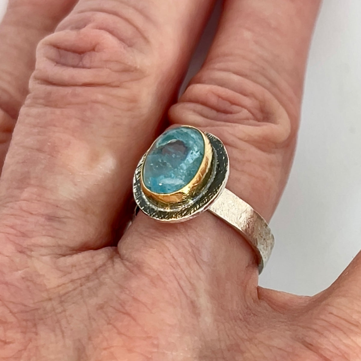 Celestial Horizon Oval Aquamarine & Mixed Metal Ring