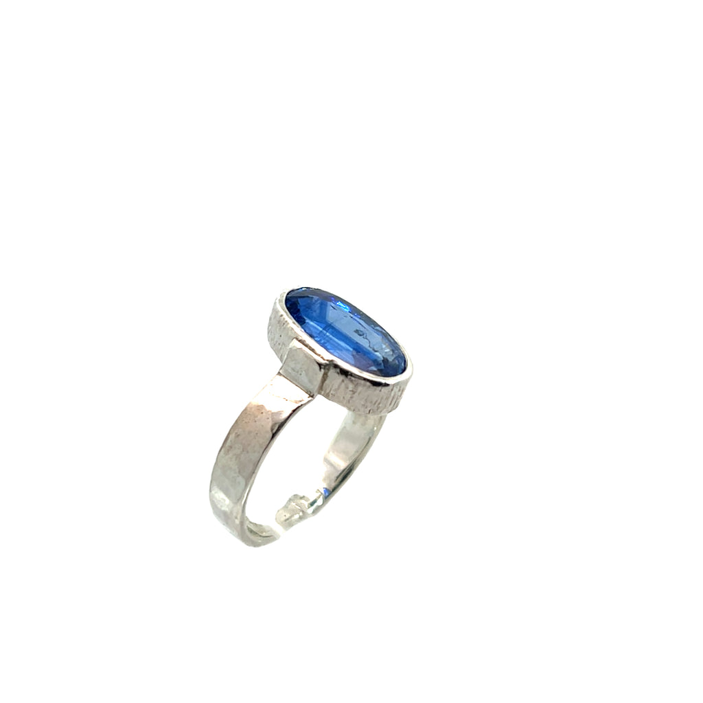 Royal Blue Kyanite Ring in Hammered Argentium Silver