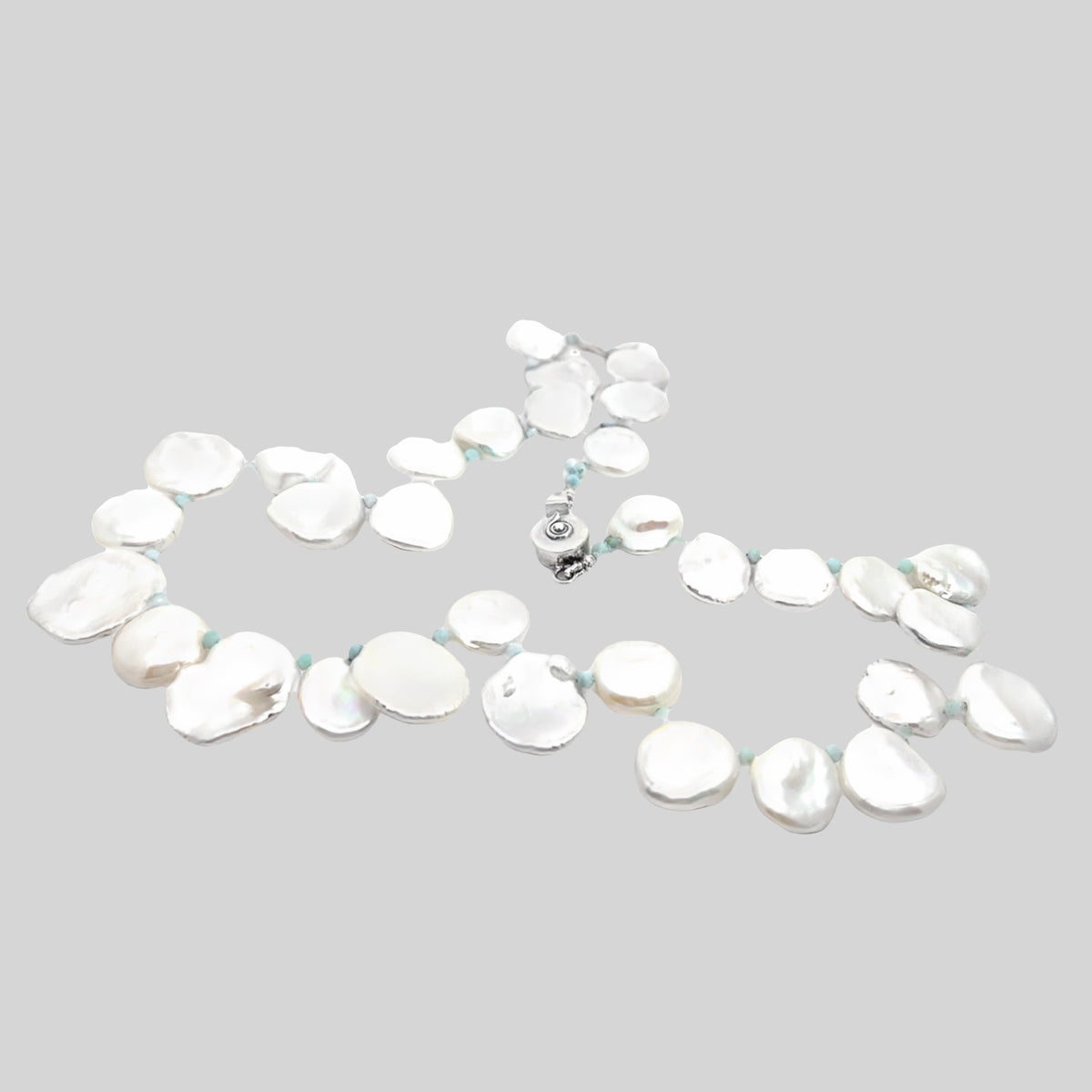 Organic Keshi Pearl and Larimar Hand-Knotted Necklace