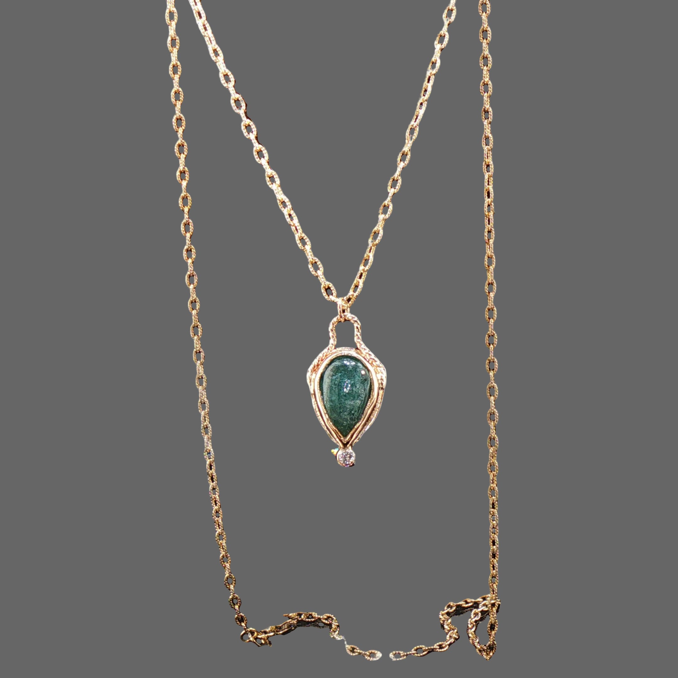 14K Gold Natural Emerald and Diamond Pear Pendant