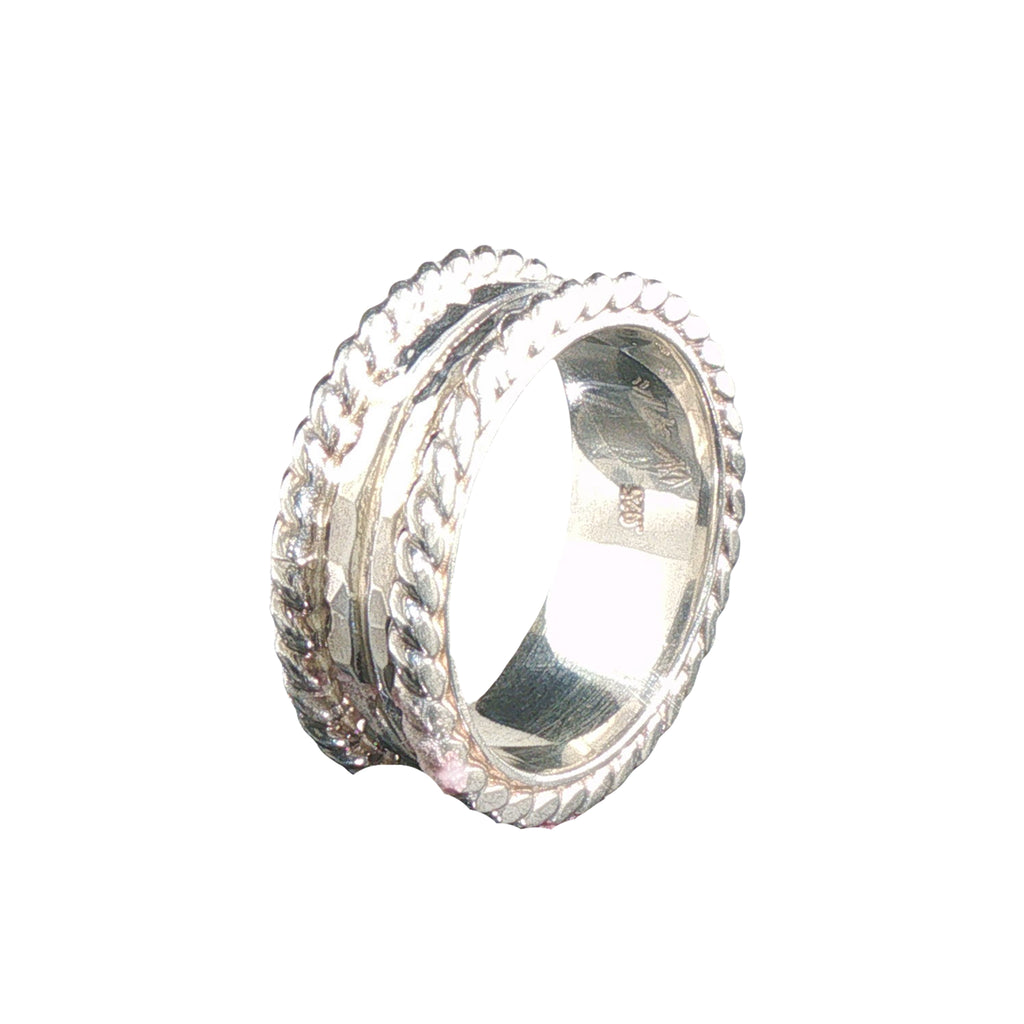 Twisted Border Textured Sterling Silver Band