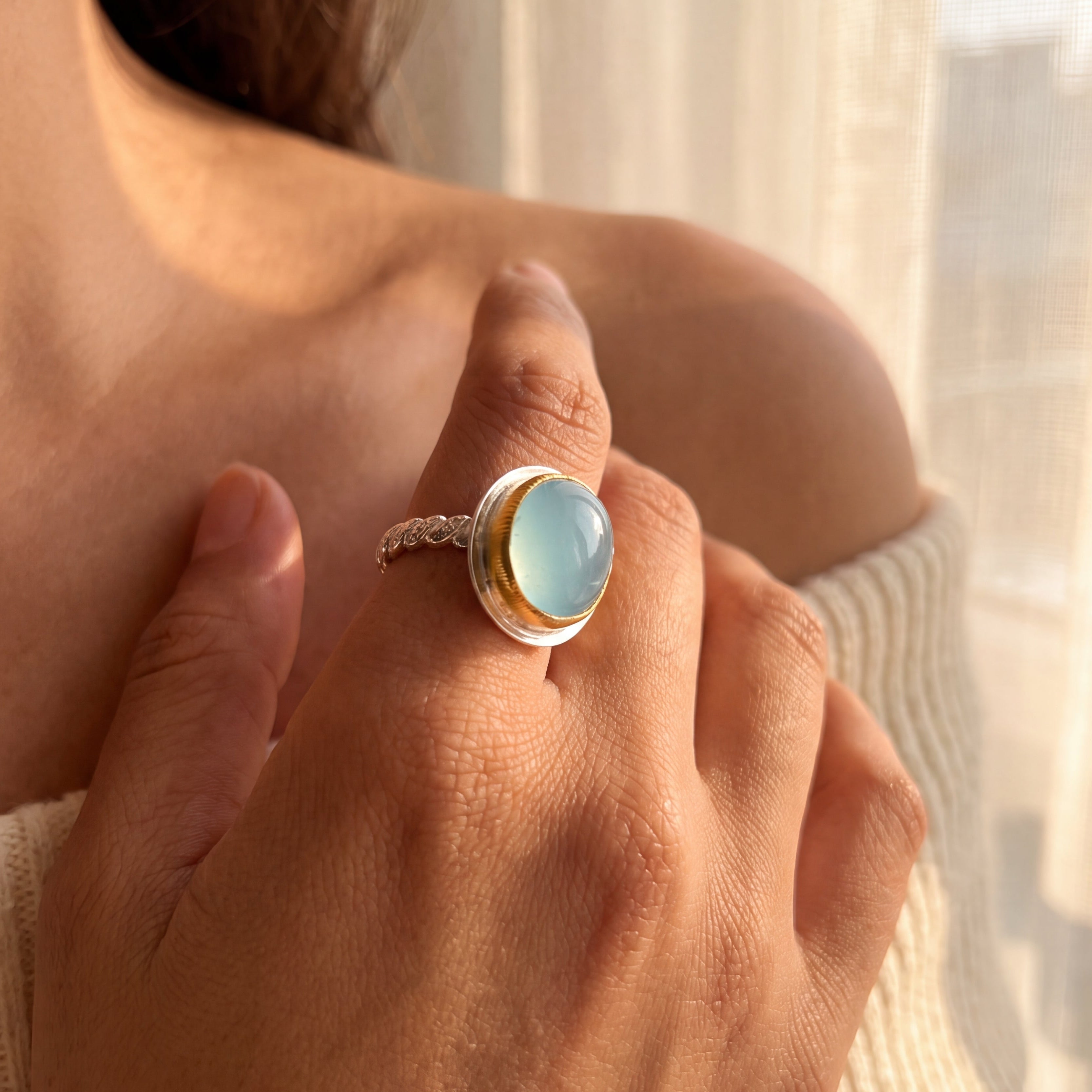 The Horizon Aquamarine Mixed Metal Statement Ring