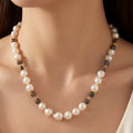 Japanese Baroque Akoya Pearl & Ethiopian Black Opal Station Necklace in 14K Gold