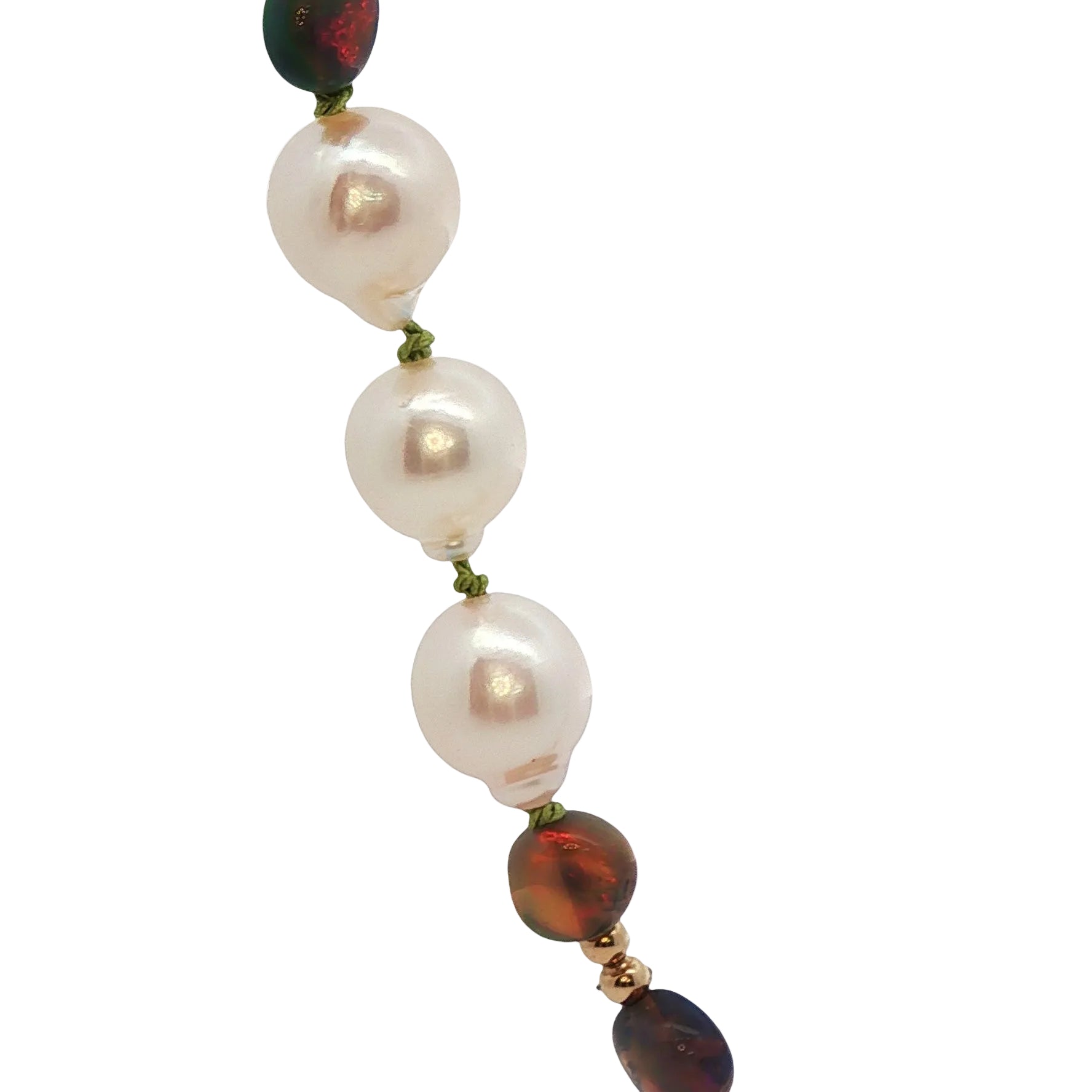 Japanese Baroque Akoya Pearl & Ethiopian Black Opal Station Necklace in 14K Gold