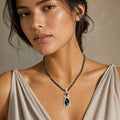 Contemporary, Rare Black Garnet Crystal Rand Diamond Sterling Pendant on Black Diamond Strand