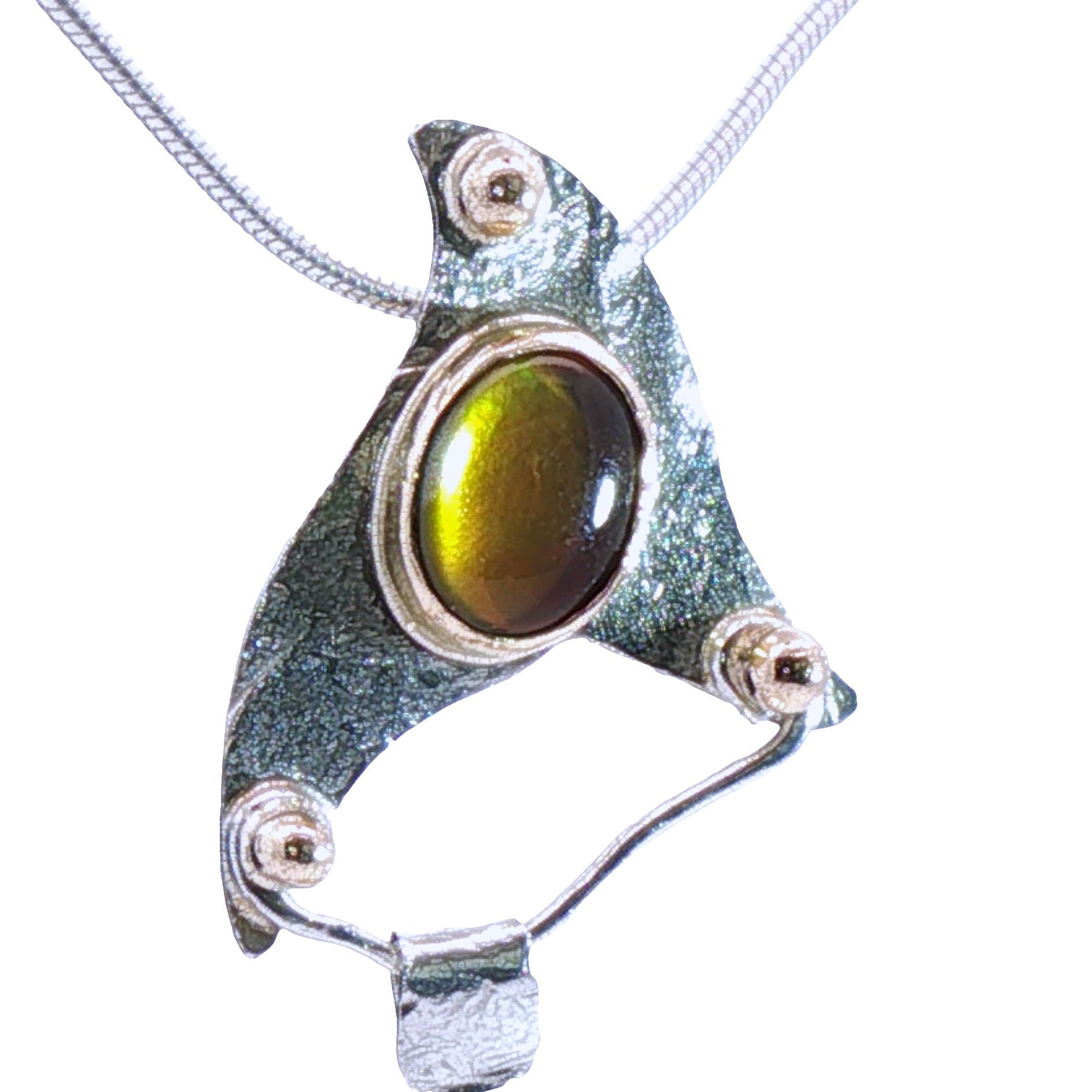 Contemporary Botswana Agate & Fossiled Ammolite,Mixed Metal Pendant