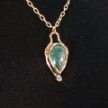 14K Gold Natural Emerald and Diamond Pear Pendant
