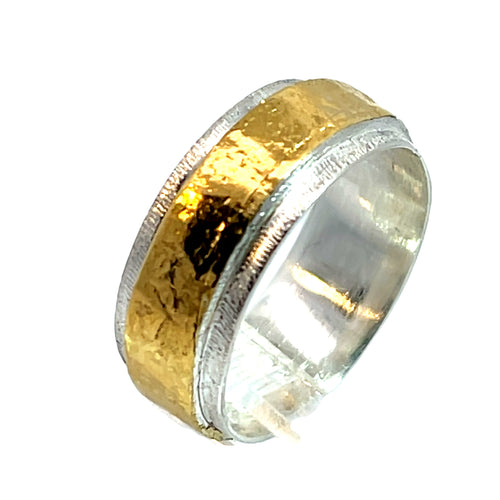 23KY Gold Fused, Reticulated Sterling Band Ring