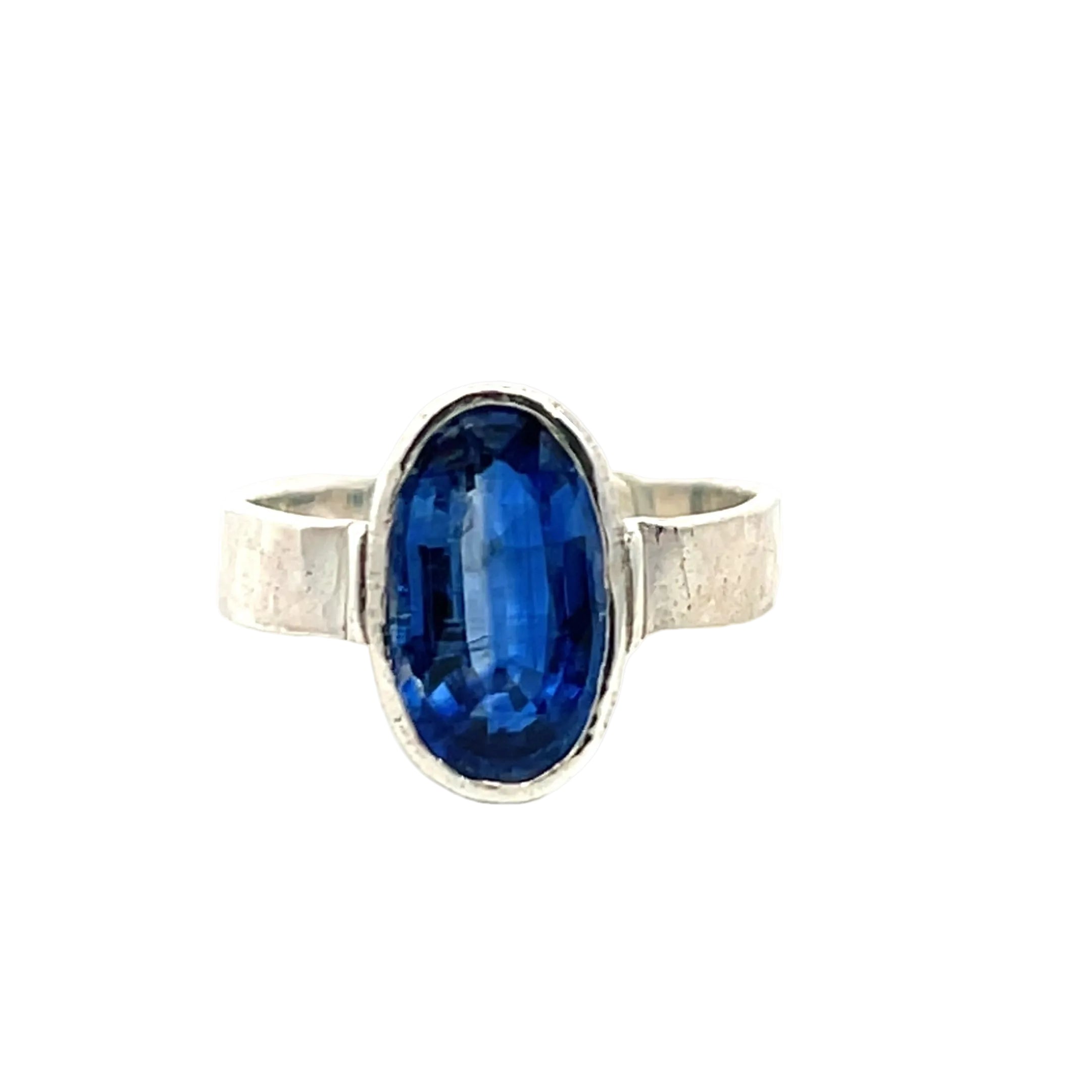 Royal Blue Kyanite Ring in Hammered Argentium Silver