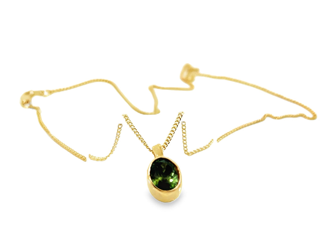 One-of-a-Kind Oval Green Tourmaline Pendant in 14K/18K Gold
