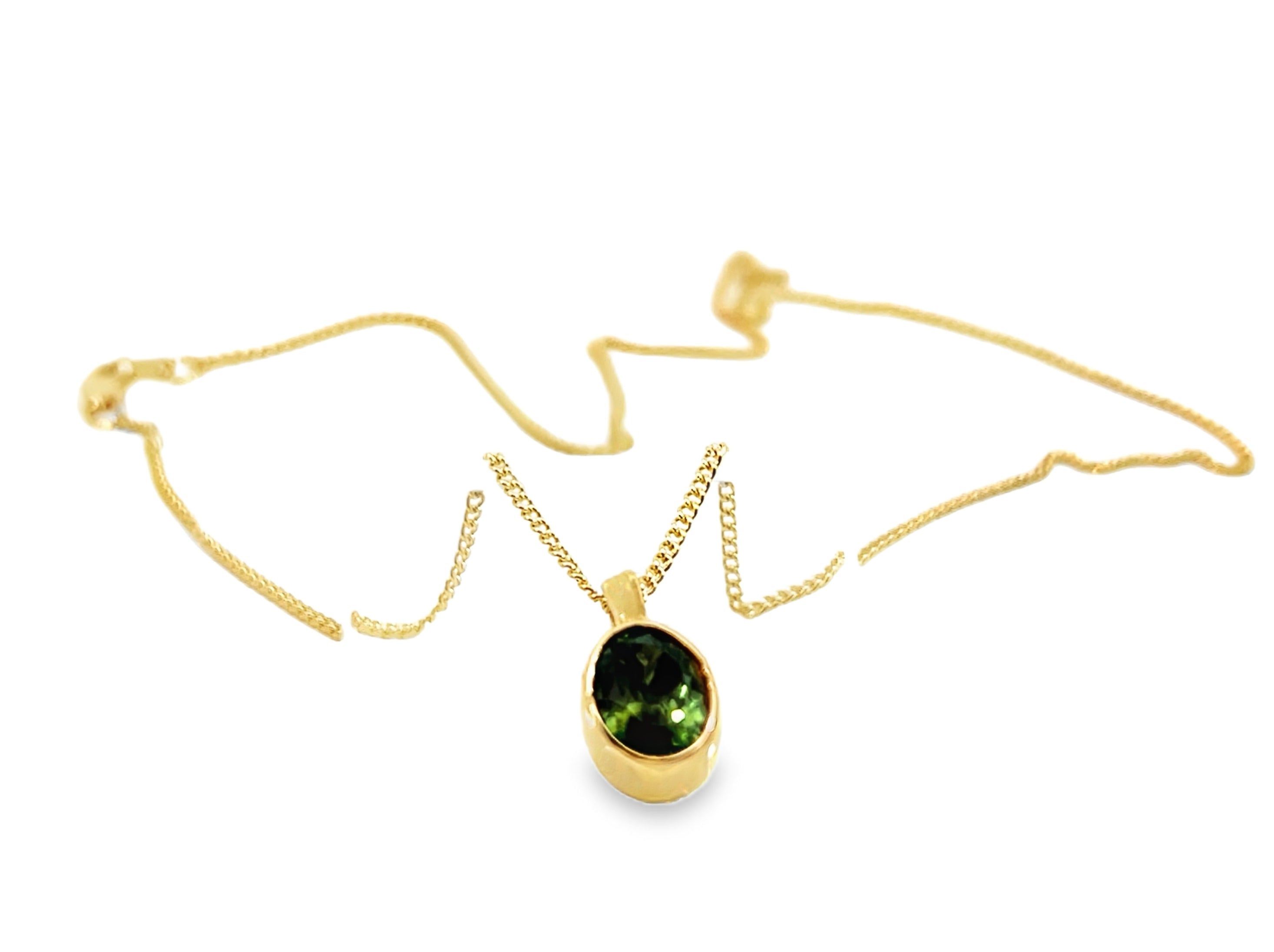 One-of-a-Kind Oval Green Tourmaline Pendant in 14K/18K Gold